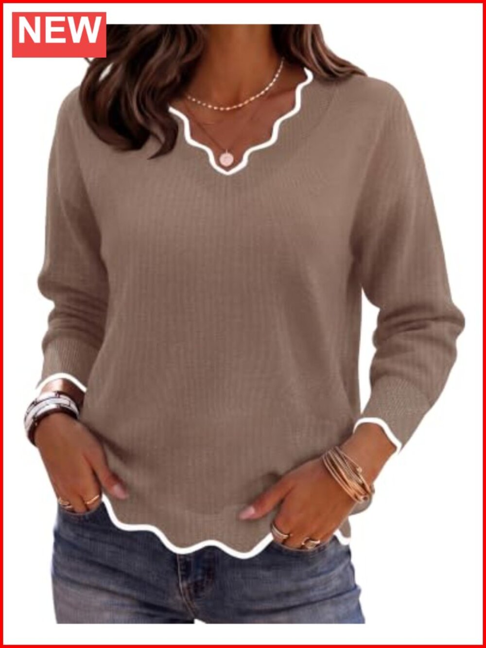 V Neck Long Sleeve Lightweight Knit Sweater Pullover Casual Fall Top